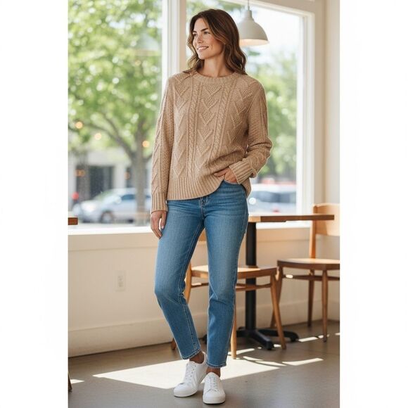 GAP Designed & Crafted Cable Knit Sweater Tan Wool Blend Women’s Small - Picture 2 of 7